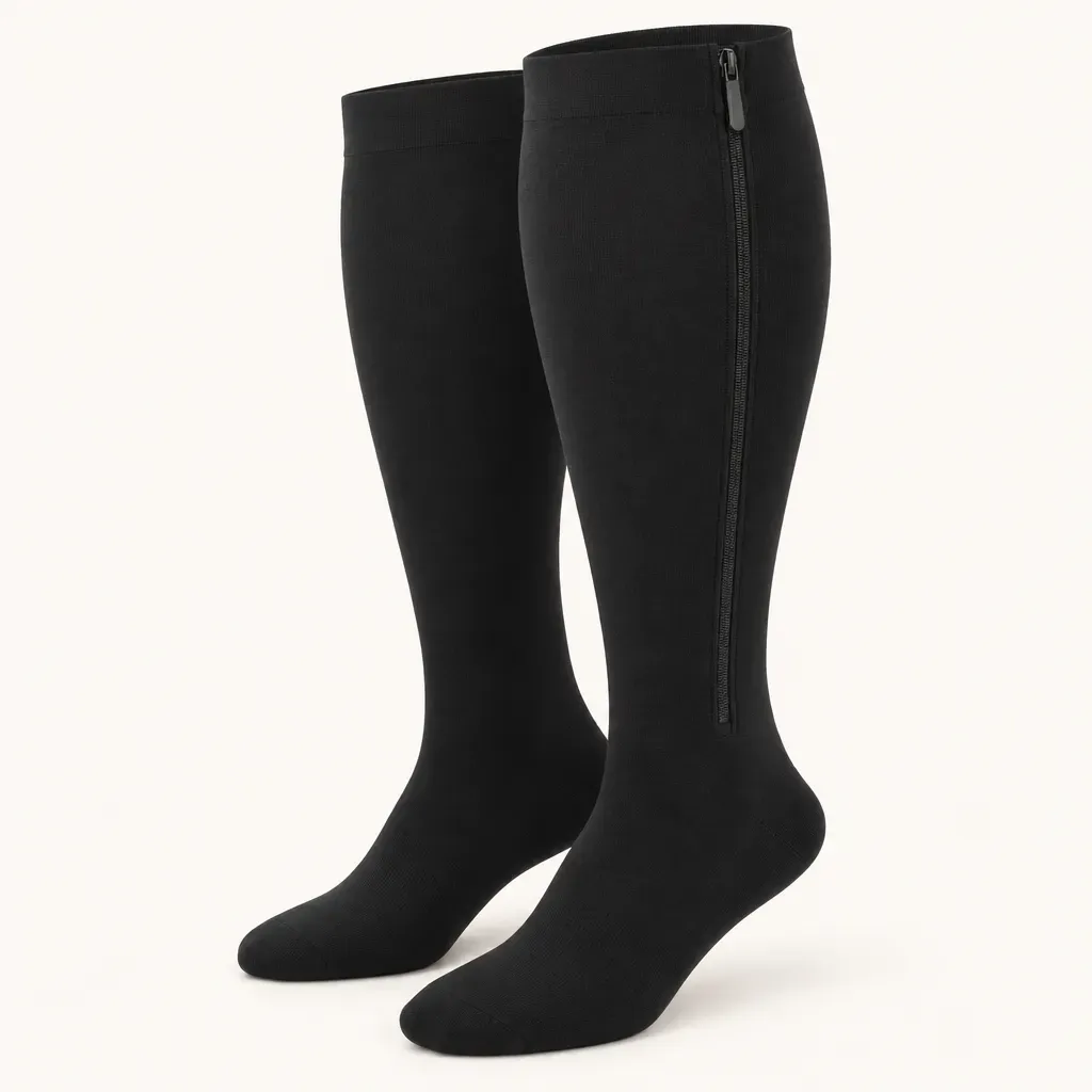 Wide-Calf Zipper Compression Socks, 4XL to 7XL