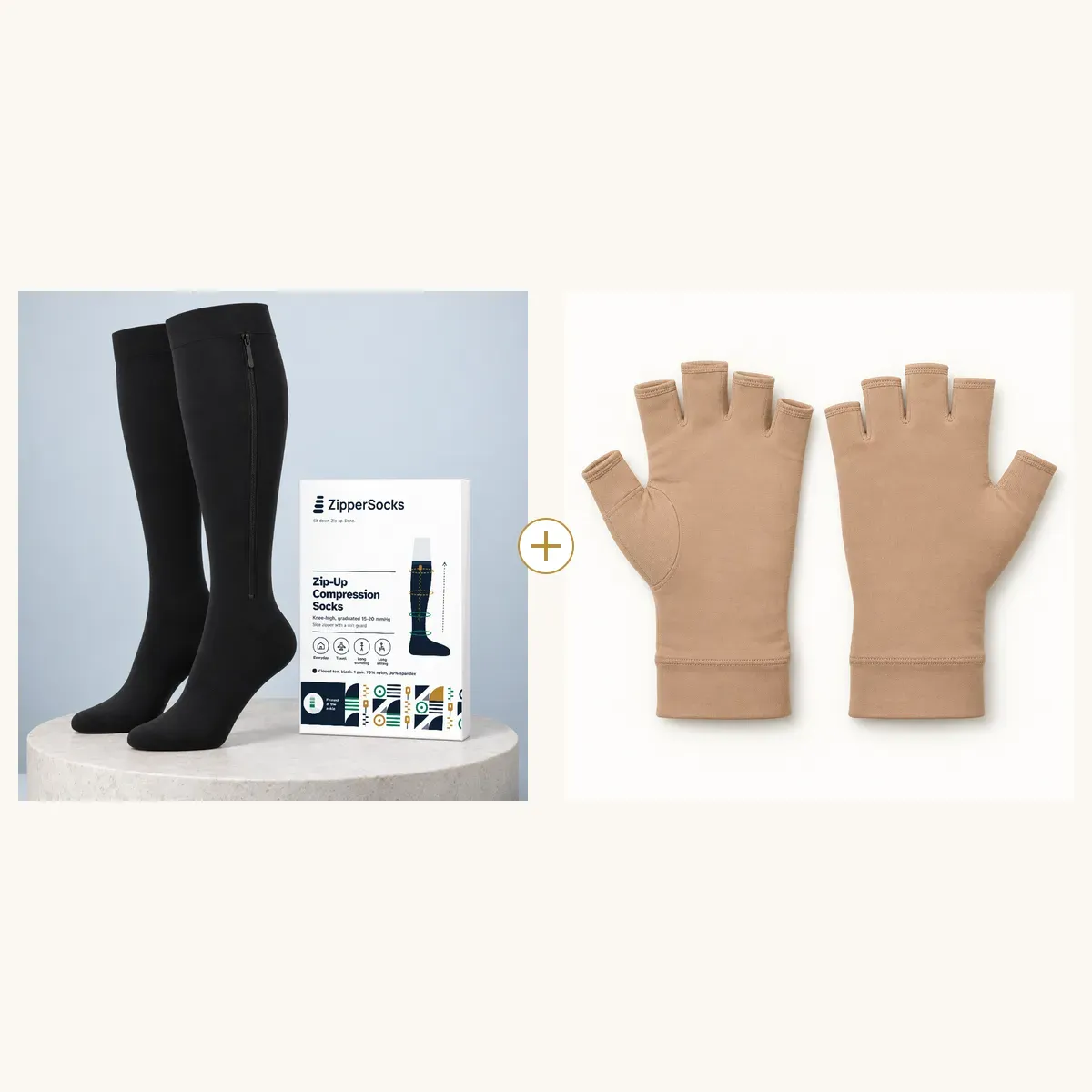 Hands and Feet Set: ZipperSocks 2-Pack + Compression Gloves