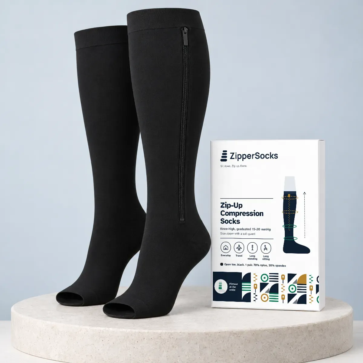 ZipperSocks Zipper Compression Socks, Open Toe